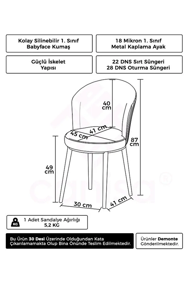 Risa Serisi 1 Adet Gri Mutfak Sandalyesi Gold Kaplama Metal Ayak 1. Sınıf Babyface Kumaş